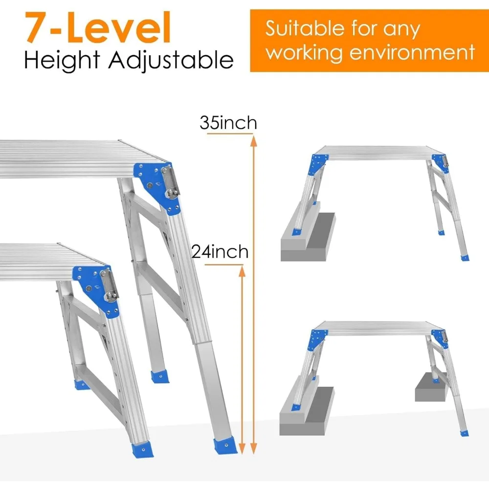 Verstelbare werkplatformondersteuning 330 lbs hoogte 24 tot 35 inch draagbare aluminium opstapkruk vouwladder antislip