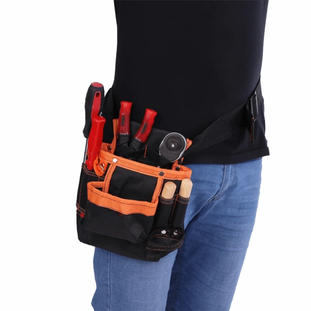 

600D Oxford Cloth Waist Bag 8 Pockets Adjustable Belt Waist Tool Bag Strong Buckle Portable Belt Electrician Bag