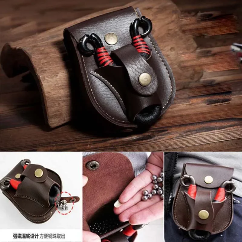 Hunting Handmade Leather Steel Balls Bag Catapult Slingshot  Outdoor Hunting Belt Leather Case Waist Bag