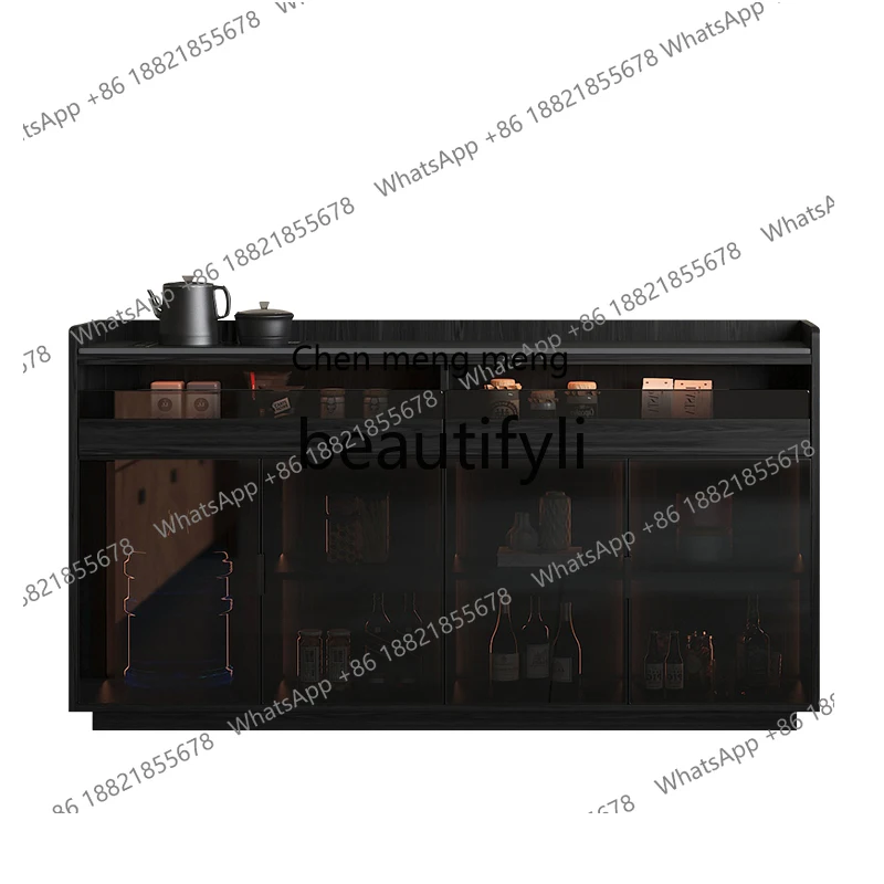 

Italian minimalist rock slab dining side cabinet solid wood tea bar machine integrated against the wall automatic water kettle H