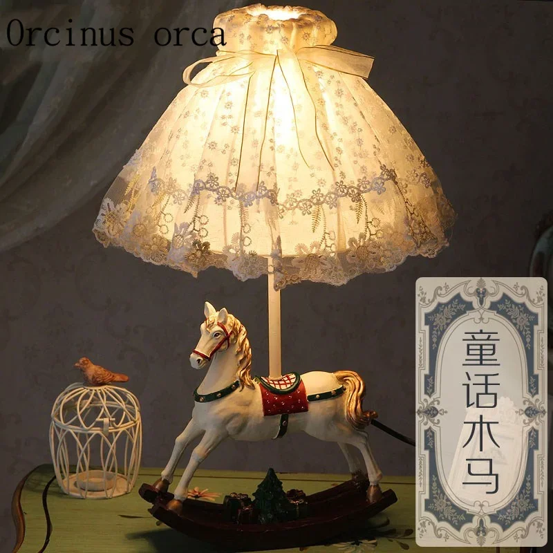 Dream fairy tale Trojan horse bedroom bed head  American  style  French  European  Korean  girl  Princess desk lamp