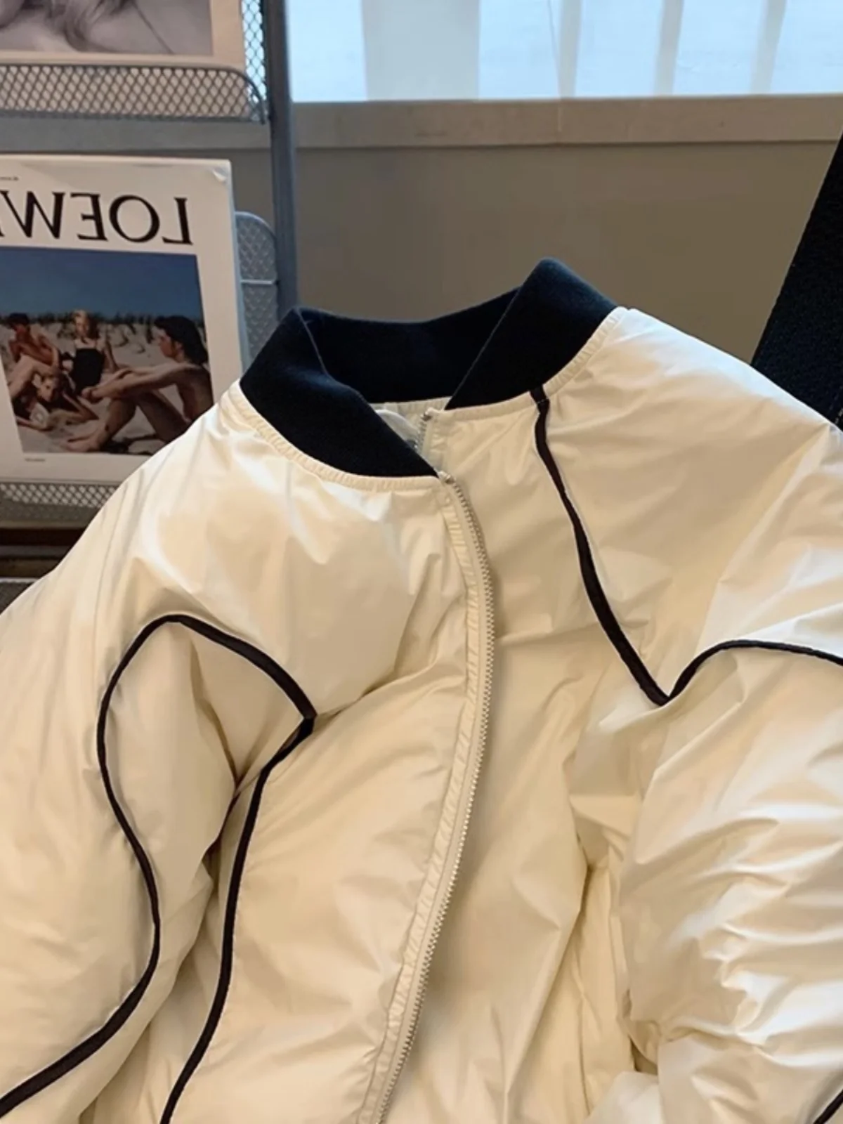 Casaco de Algodão com Gola Alta e Design Coreano para Homens e Mulheres, Quente para Outono e Inverno