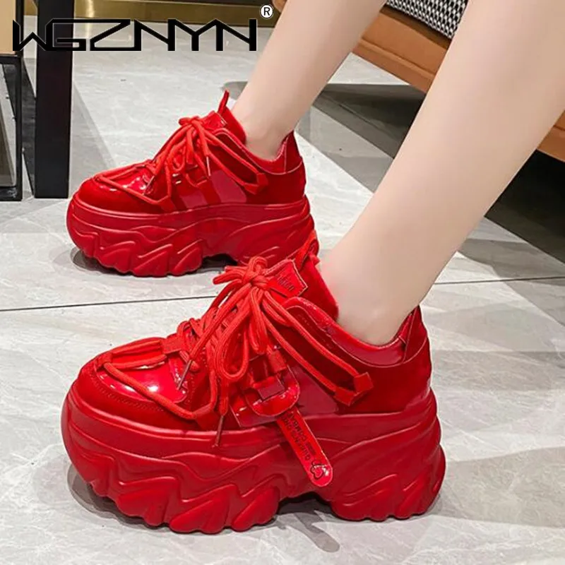 Autumn Breathable Thick Bottom Casual Shoes New 2024 Women\'s Chunky Leather Sneakers 8cm High Platform Ulzzang Sports Dad Shoes