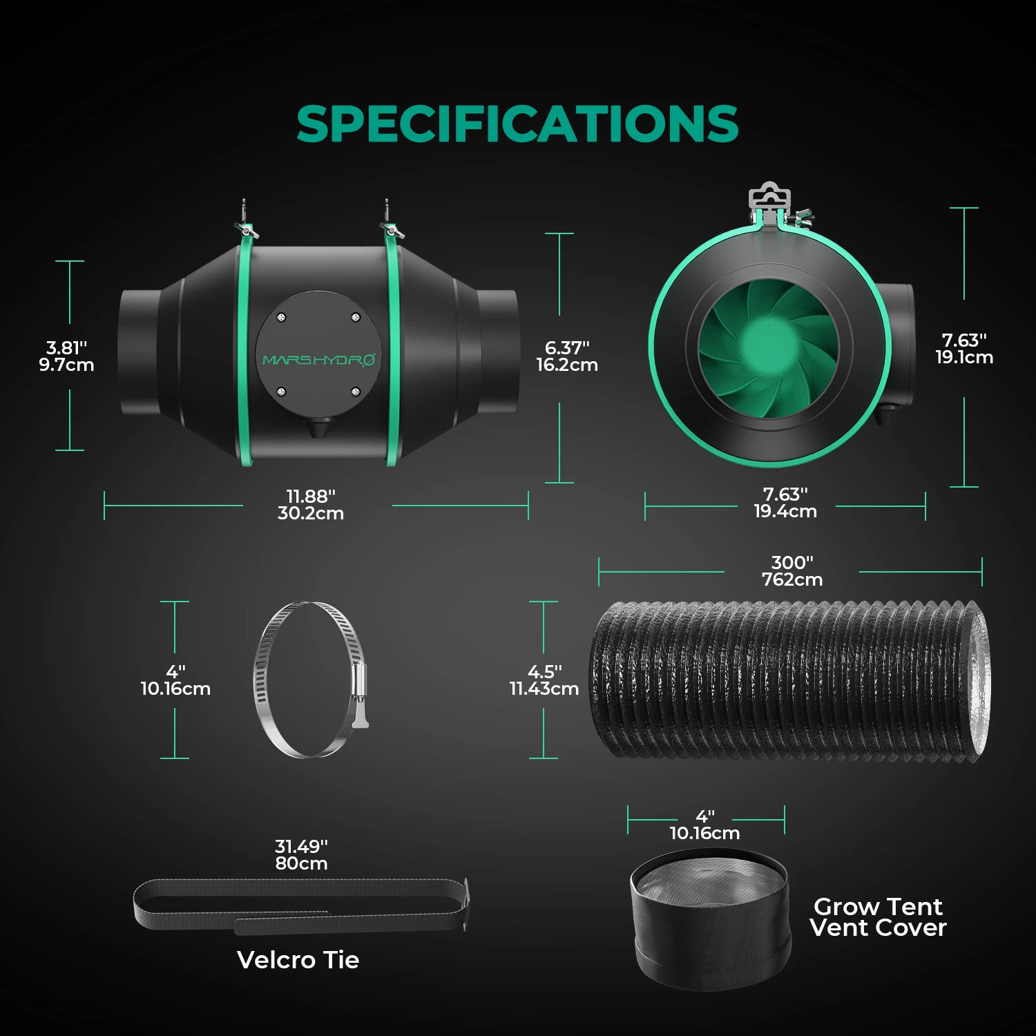 Mars Hydro 4 "6" Inline Duct Fan Kit Ventilatiesysteem met koolstoffilter voor kweektent Verwarming Koeling Vochtigheid Smart Control