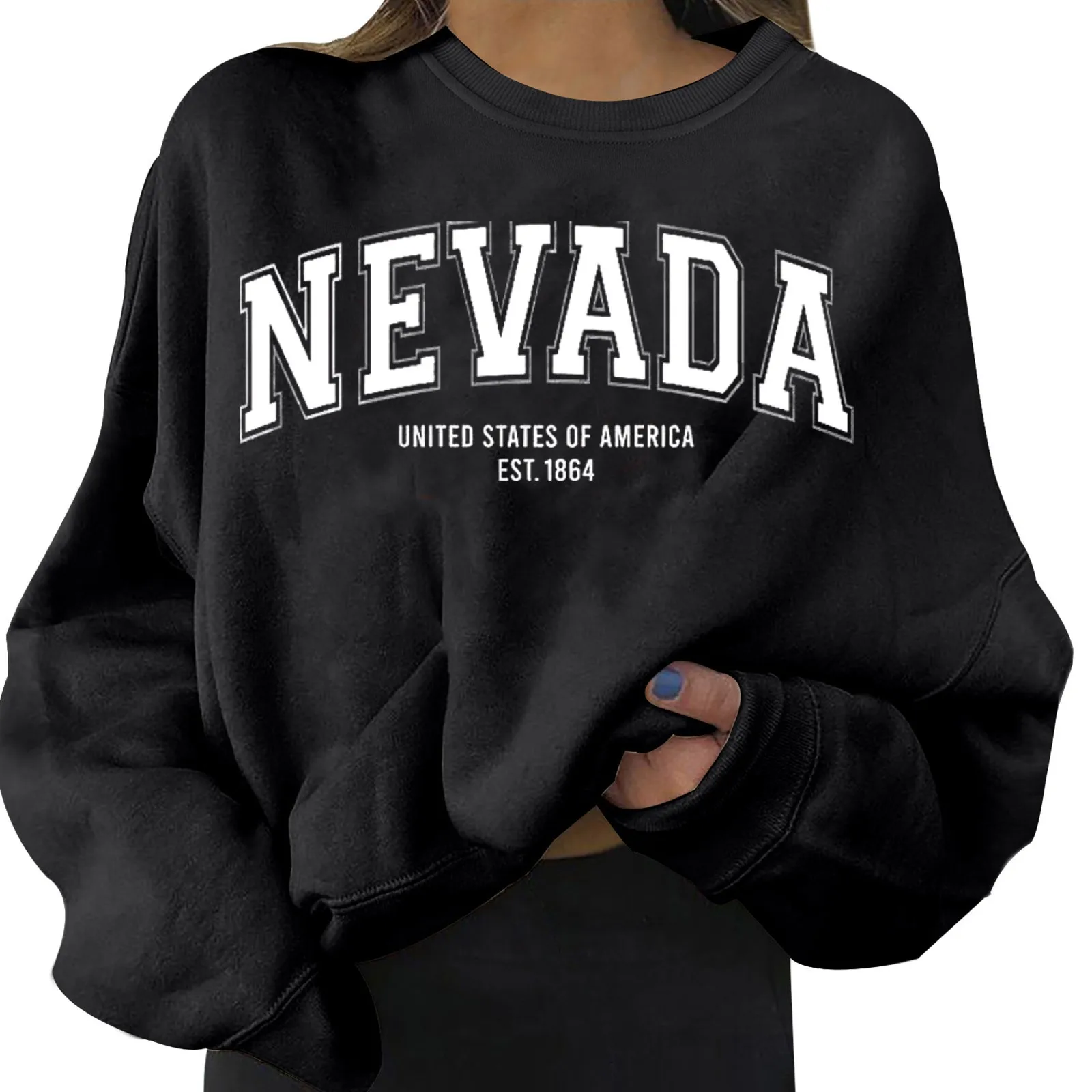 Streetwear Hoodies Nevada Letter Print Autumn Winter Women Fleece Sweatshirts Long Sleeve Loose Hooded Sweater Sudadera Mujer