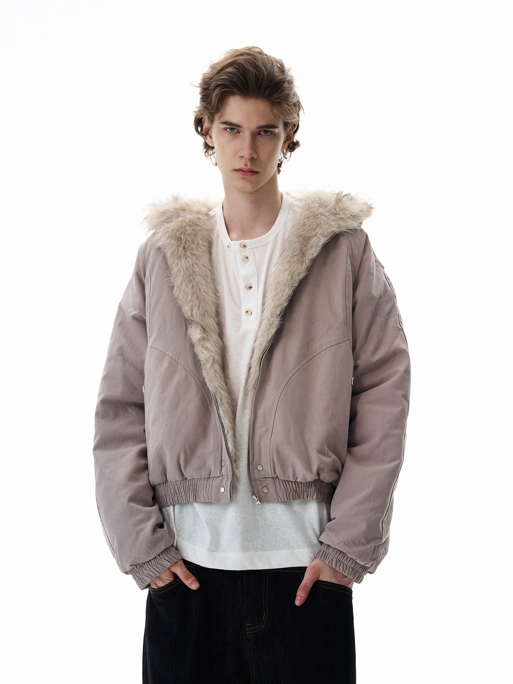 

Winter New Faion Thiened Hooded Jaet Men's Cotton Coat with Fur Collar Warm Casual Sle ort Length Cleanfit