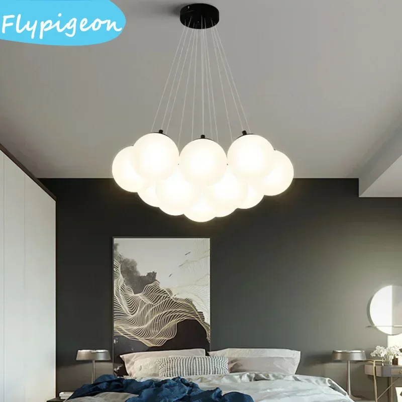 

French Nordic White Glass LED Pendant Lamp E27 Pendant Light for Living Room Restaurant Kitchen Bedroom Hotel Indoor Lighting