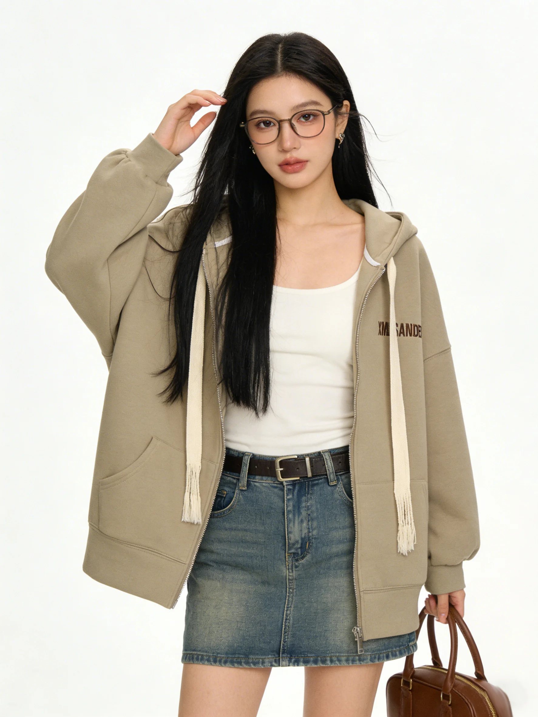 

Ретро-кардиган в корейском стиле для женщин: свободный крой, на молнии, повседневная куртка, весенняя новинка, эффект стройности, прямой силуэт