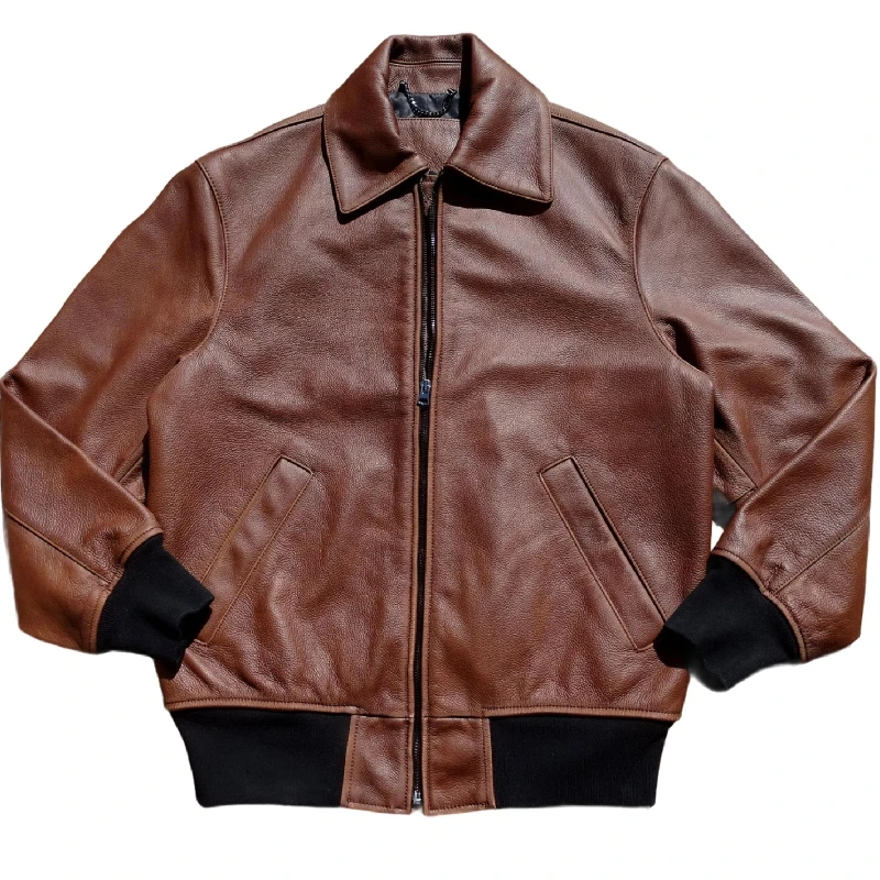 Caramel-colored Unisex Oversized Heavyweight Full-Grain Vintage Cowhide Leather Jacket