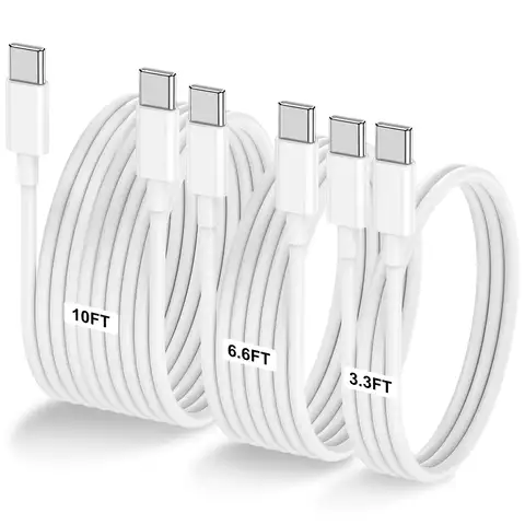 3-Pack [3.3FT+6.6FT+10FT] 60W USB C to USB C Cable, Fast Charging for iPhone 16/15 Pro Max, Galaxy S25/S24, iPad Pro/Air