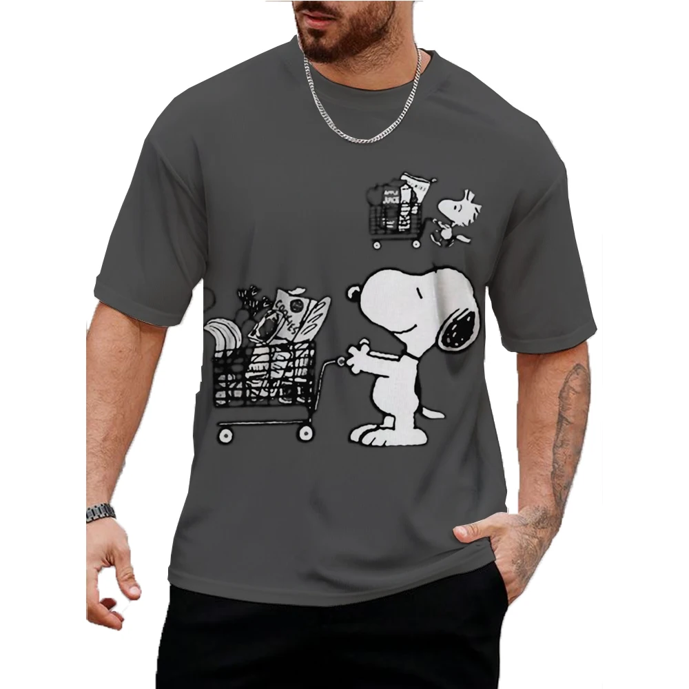 Disney Vintage Men's T-Shirt Funny Snoopy Print Top Summer Casual Short Sleeve Pullover Men Street Fashion Everyday Crew Neck T-