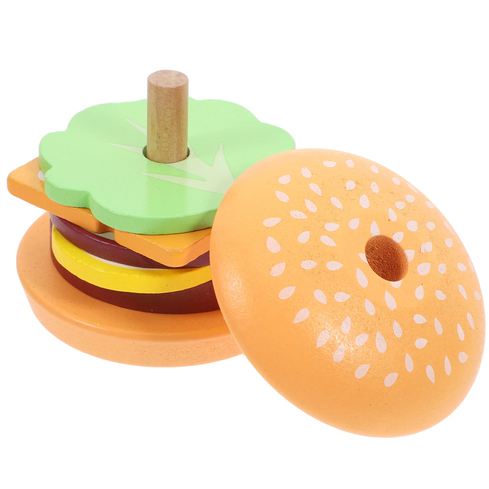 Montessori Stacking Game Wooden Hamburger Toy Fine Motor Skill Development Play Food Educational Baby Toddlers