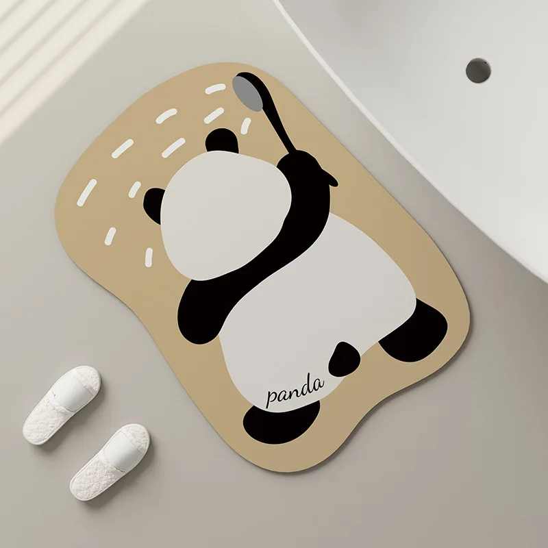 Cartoon Cute Panda Household Toilet Door Mat Special-Shaped Water-Absorbing Easy-Drying Foot Mat Bathroom Diatom Mud Floor Mat
