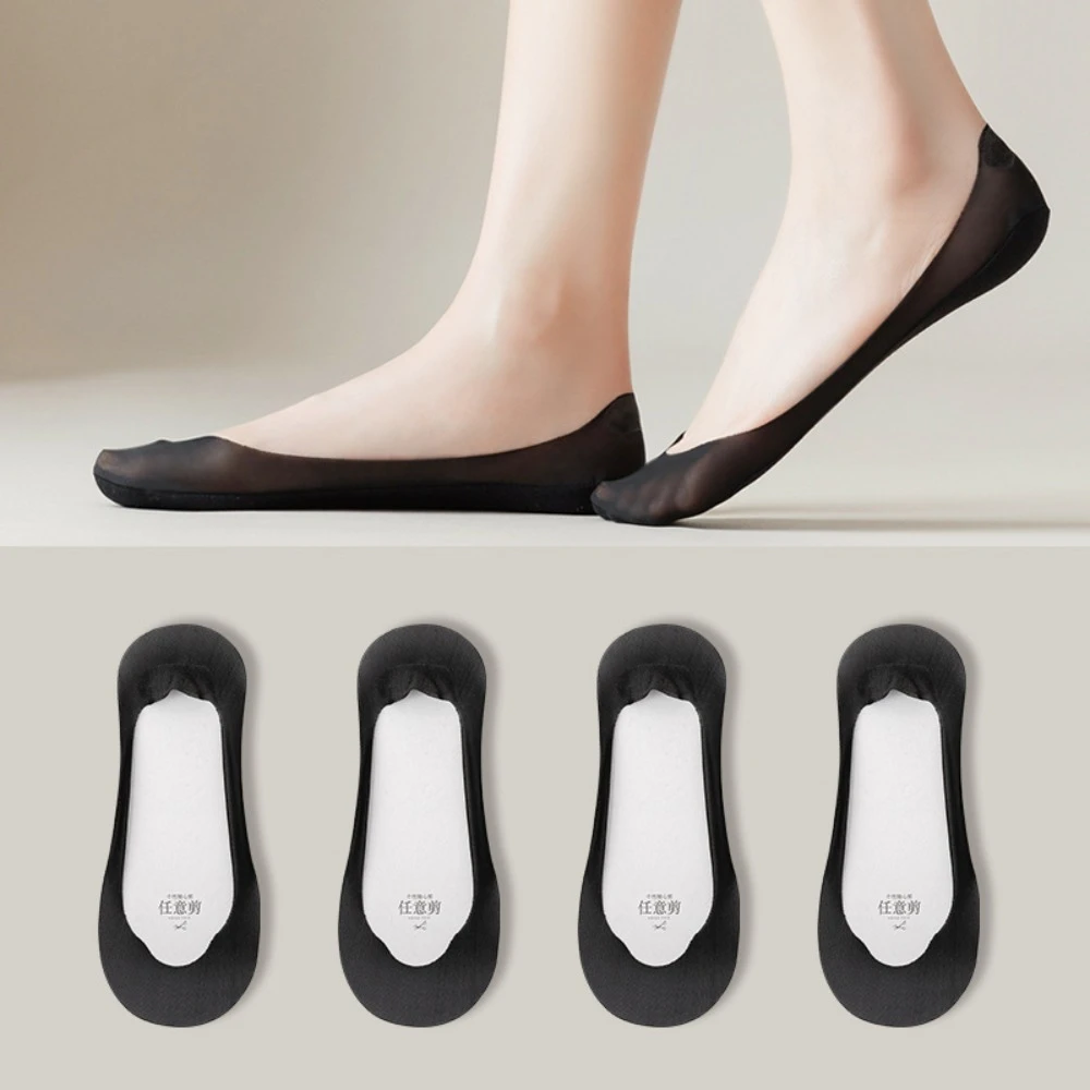 

5Pairs Comfortable Cotton Bottom Boat Socks Set Women Solid Color Mesh Invisible Tabi Socks Thin Low Cut Non-slip Toe Socks Lady