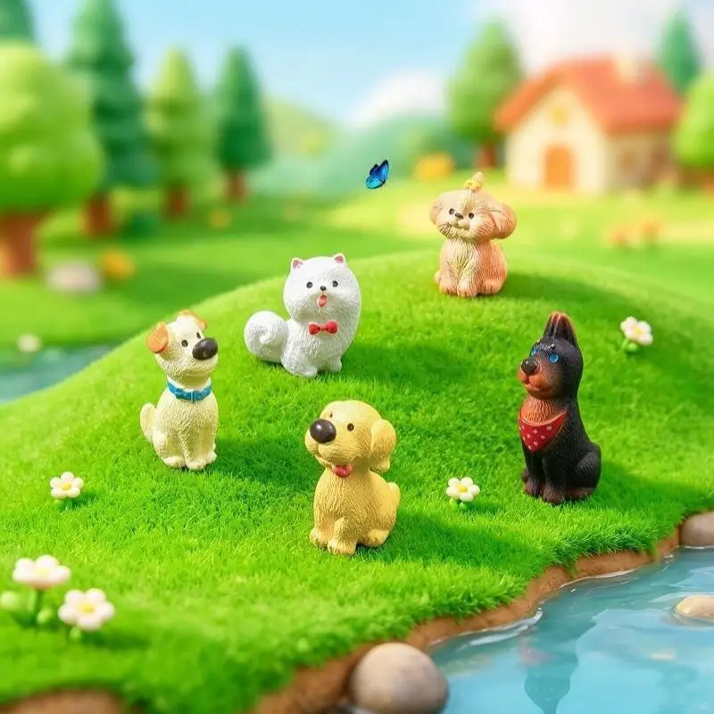 5 Miniaturas de Cachorros de Golden Retriever y Pomeranian - Adorno para Terrario y Decoración de Llavero para Micropaisajes