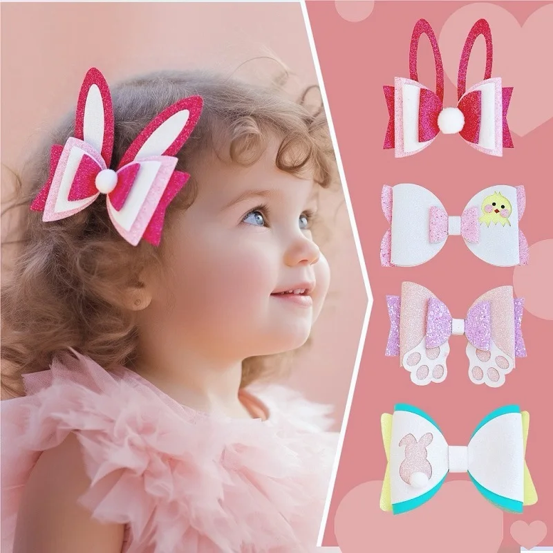 

36pc/lot 3.3" Glitter Bow Hair Clips Baby Bunny Ear Bow Hairpins Girls Glitter Rabbit Barrettes Easter Day Hair Accessories Bulk