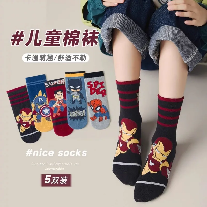 Cartoon Marvel animation peripheral Spider-Man baby autumn and winter new cotton socks warm mid-calf socks boys holiday gift