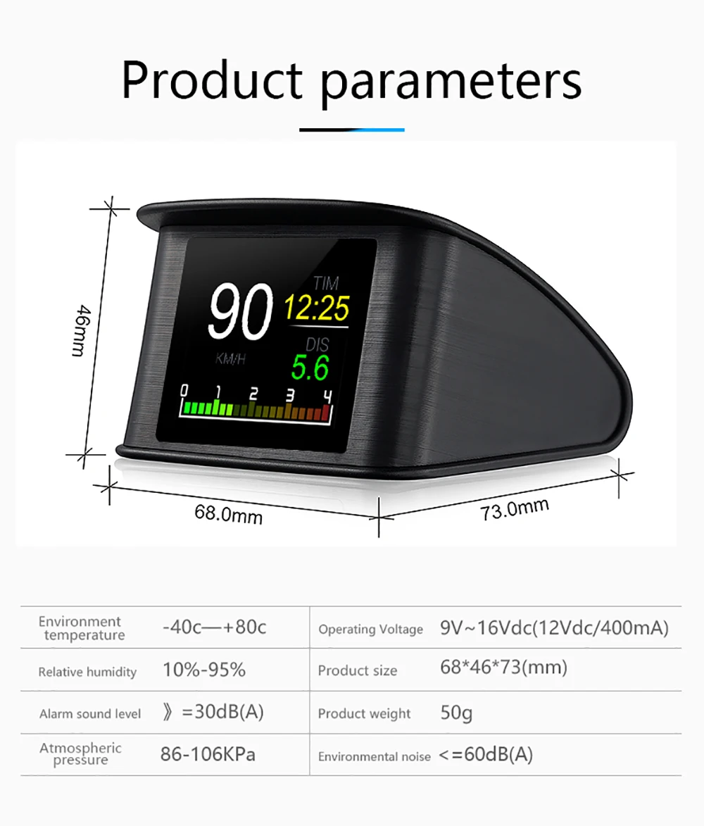 % HUD OBD2+GPS Bordcomputer Head-up-Display Auto-Tachometer Turbo Öldruck Wassertemperatur GPS-Tachometer für Autos – Detail 25