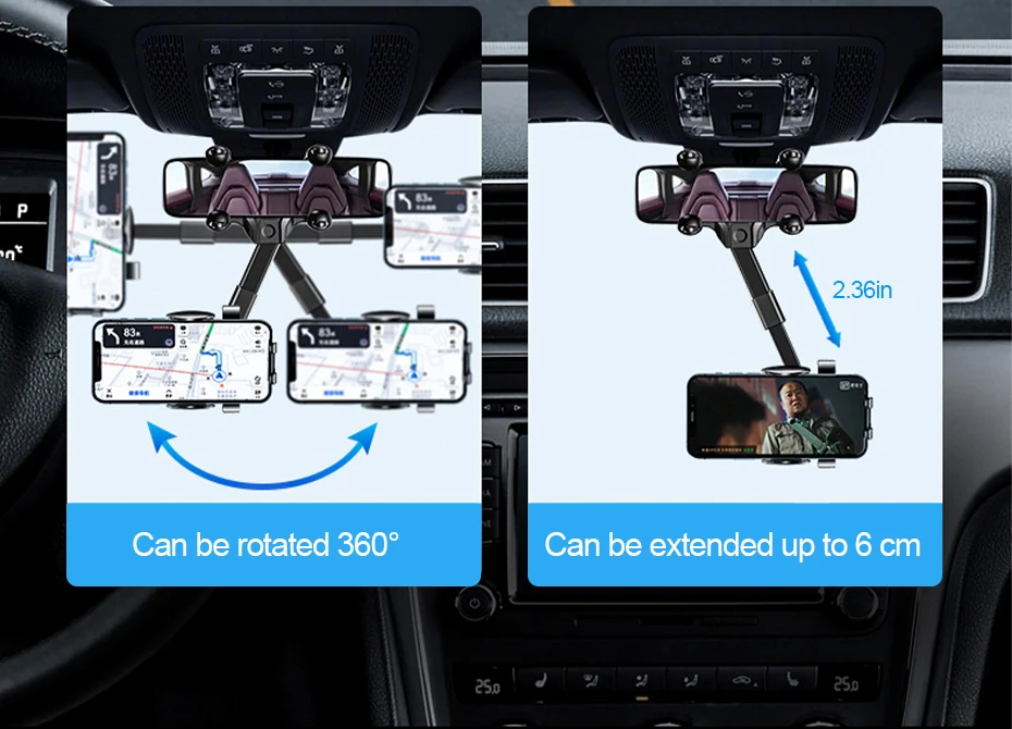 SEAMETAL Innenraum Auto Rückspiegel Telefon Halter Universal Handy Halterung Clips 360 Grad Drehbar Für GPS Navigation – Detail 7