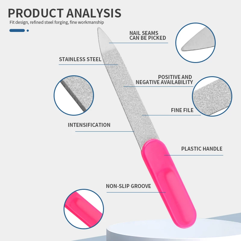 Lima per unghie in acciaio multicolore fronte-retro per unghie, unghie dei piedi, raschiatura, rinforzante, manicure per dita in metallo