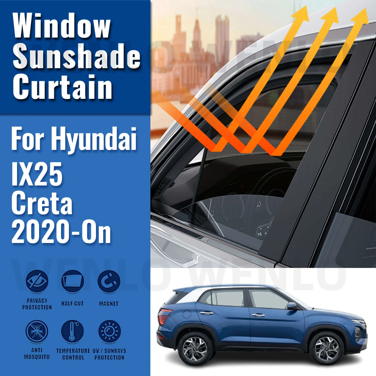 

For Hyundai Creta IX25 SU2 2020 2021 2022 2023 Magnetic Car Sunshade Front Windshield Mesh Curtain Rear Side Window Sun Shade