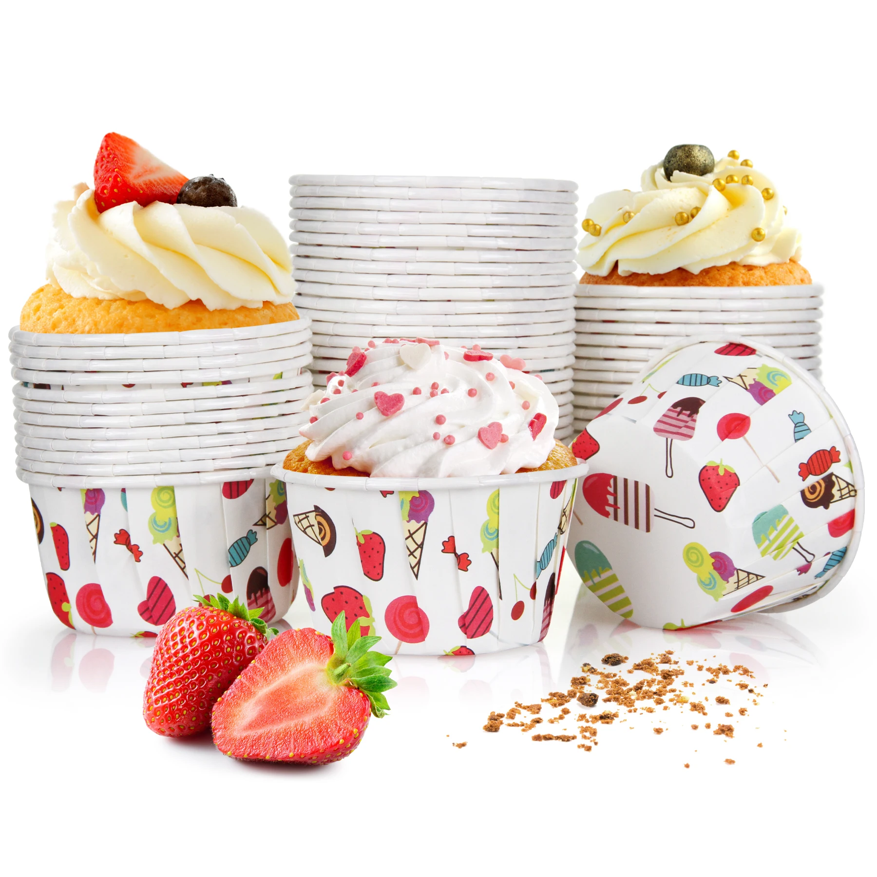 

50Pcs Strawberry Ice Cream Cupcake Paper Cups Cupcake Wrapper Liner Baking Cup Tray Wedding Party Muffin Decorating Moulds