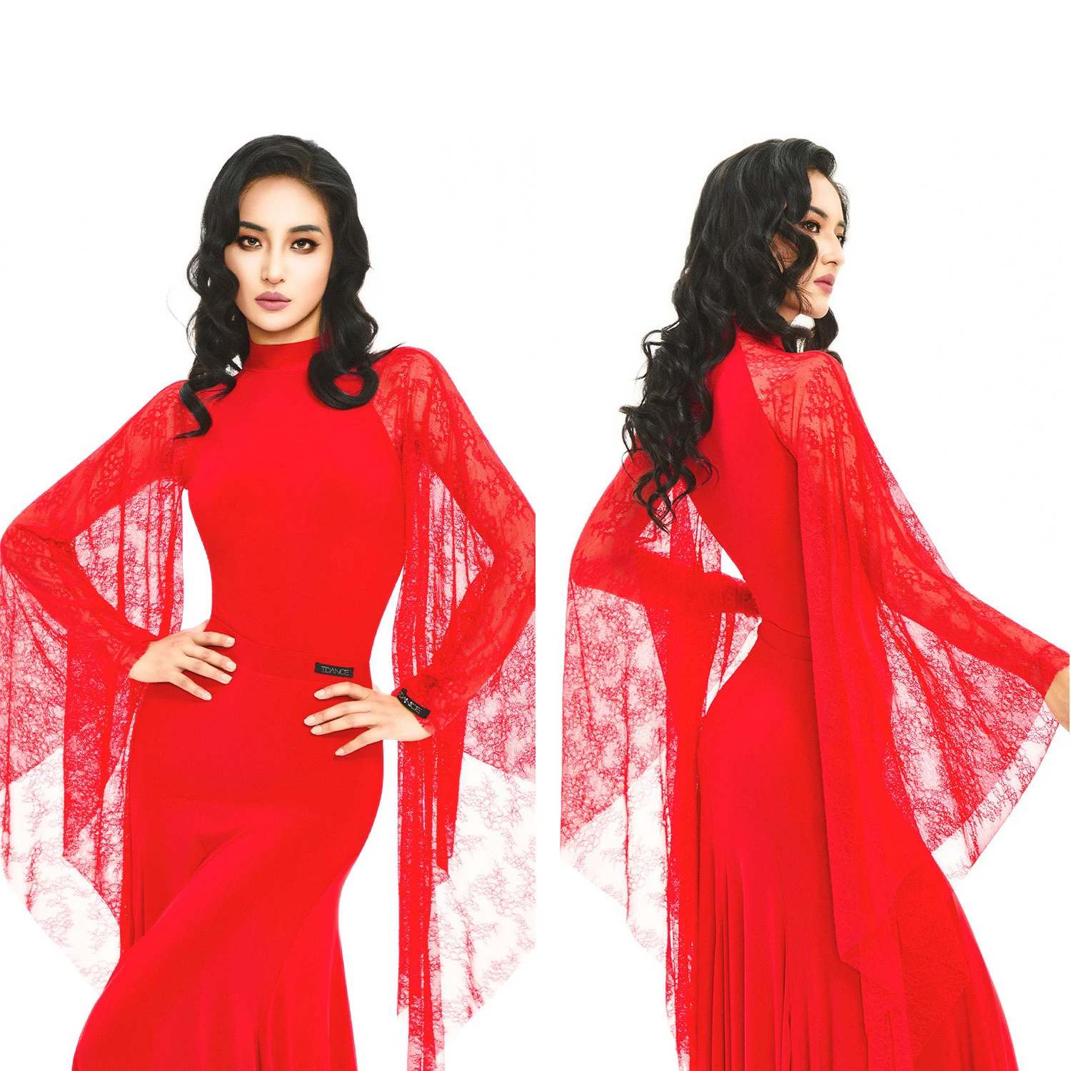 

2026 Новый танцевальный костюм для вальса, большие красные кружевные топы с длинными рукавами, боди, танцевальное платье для танго, одежда для выступлений, SS1056