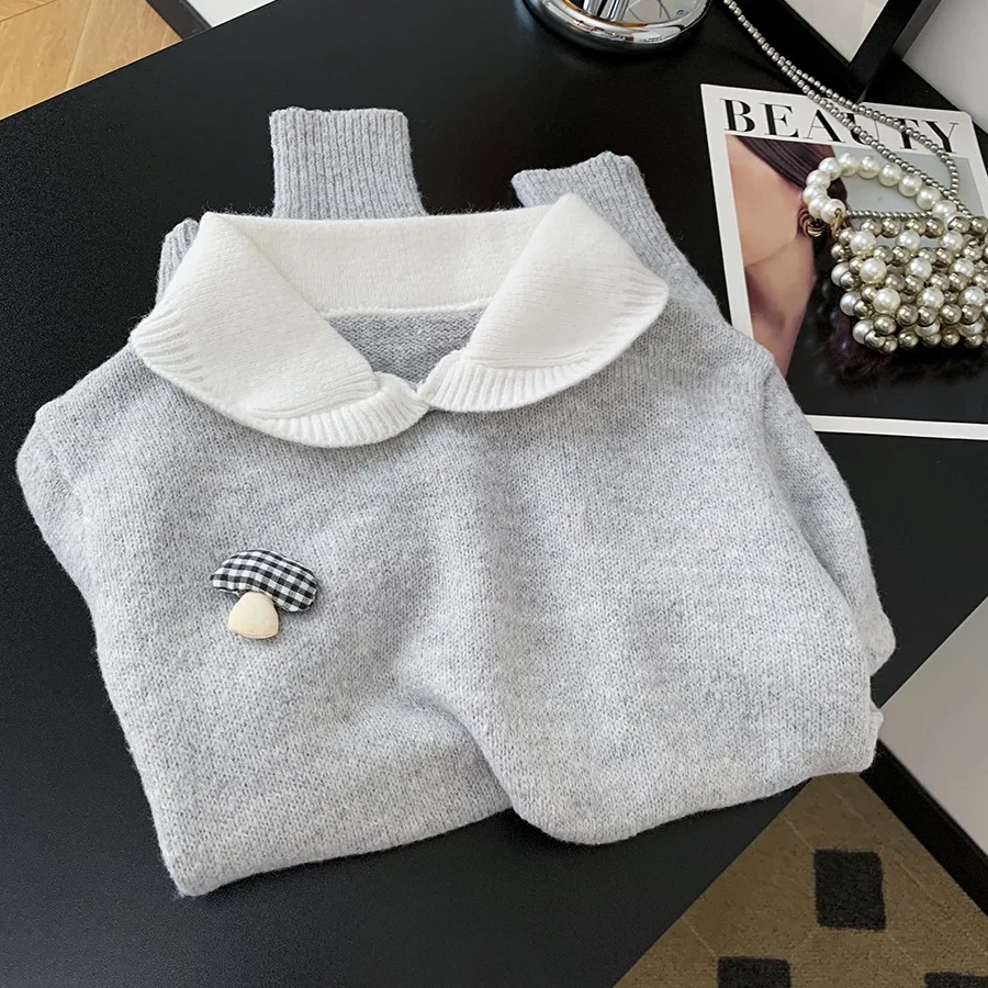 

Autumn Lapel Knitted Sweaters Women Winter Soft Warm Casual Pullovers Y2K Loose Simple All Match Female Jumpers New