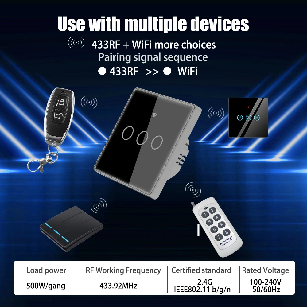 Tuya WiFi Smart Touch Switch Glass Panel Wall Mounted Switch 1/2/3 Single/zero Wire Smart Home Supporting Alexa Google Home