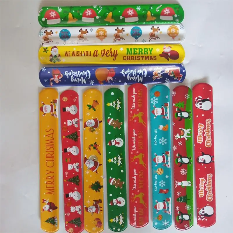 5/15pc Christmas Slap Bracelets Santa Claus Snowman Elk Tree Printed Colorful PVC Wristband Child Kids Gifts Xmas Party Supplies