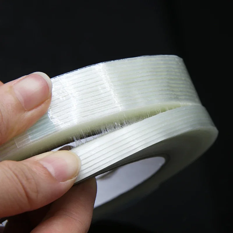 50M Striped Fiber Tape Lithium Battery Pack Insulation Wrap Fiberglass Transparent Single Side Adhesive Seal Packaging Fixed