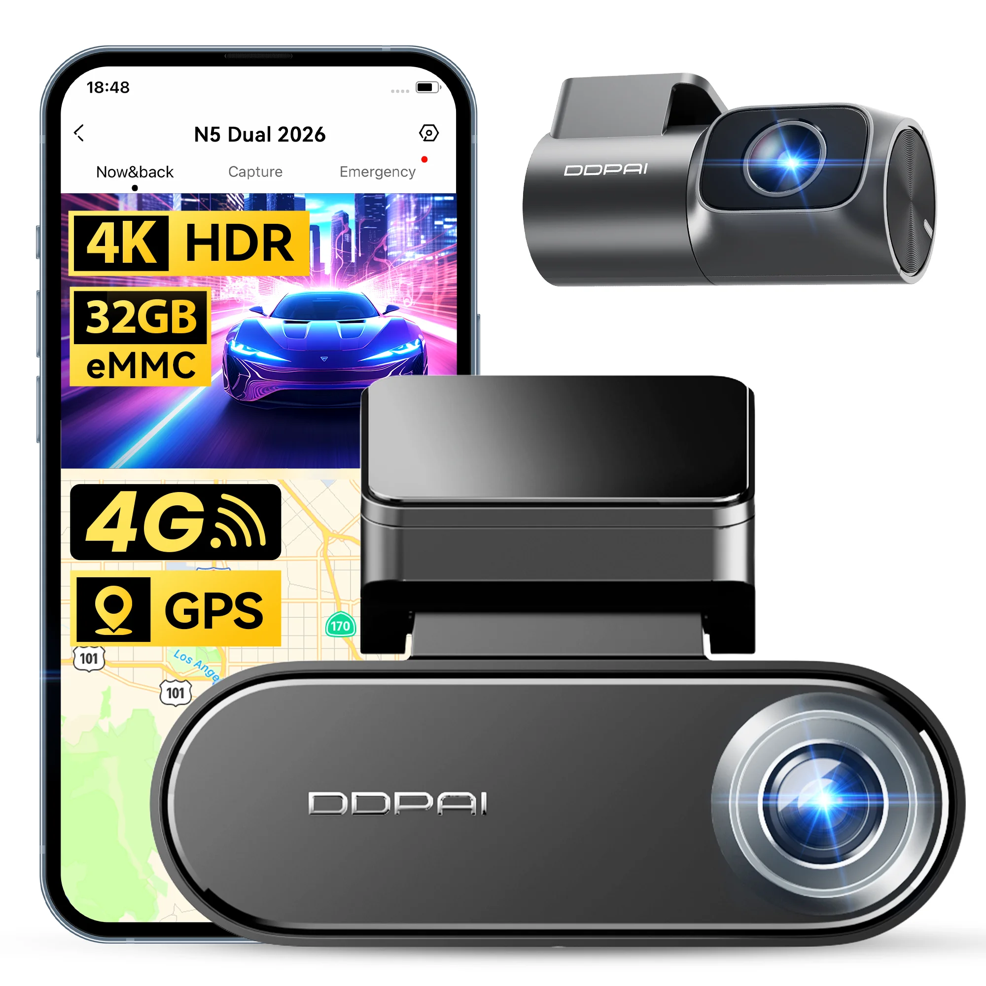 DDPAI N5 double Dash Cam avant et arrière 4K Ultra HD voiture DVR AI Base Radar NightVIS ADAS GPS enregistrement automatique caméra de tableau de bord 4