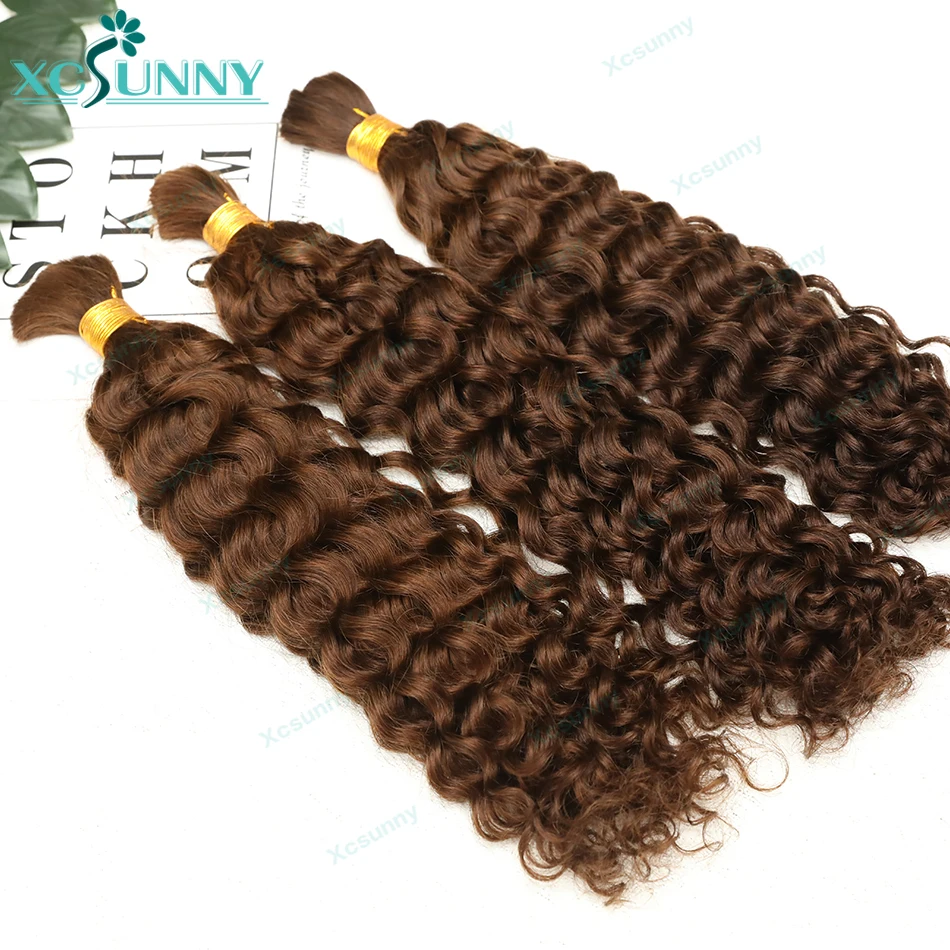 Curly Bulk Human Hair For Braiding Color 4 Chocolate Bulk Human Hair Extensions Bundles For Boho Knotless Braids Double Drawn