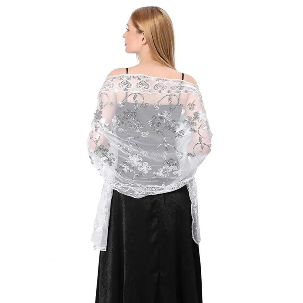 Scialle plissettato Elegante scialle a fiori con paillettes per donna Leggero e versatile per figure curvy Sciarpa oversize da indossare Versatile