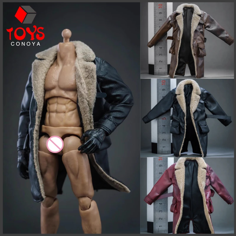 In Stock 1/12 Scale Jacket Long Fur Coat Brown Leather Overcoat Clothes Model Fit 6