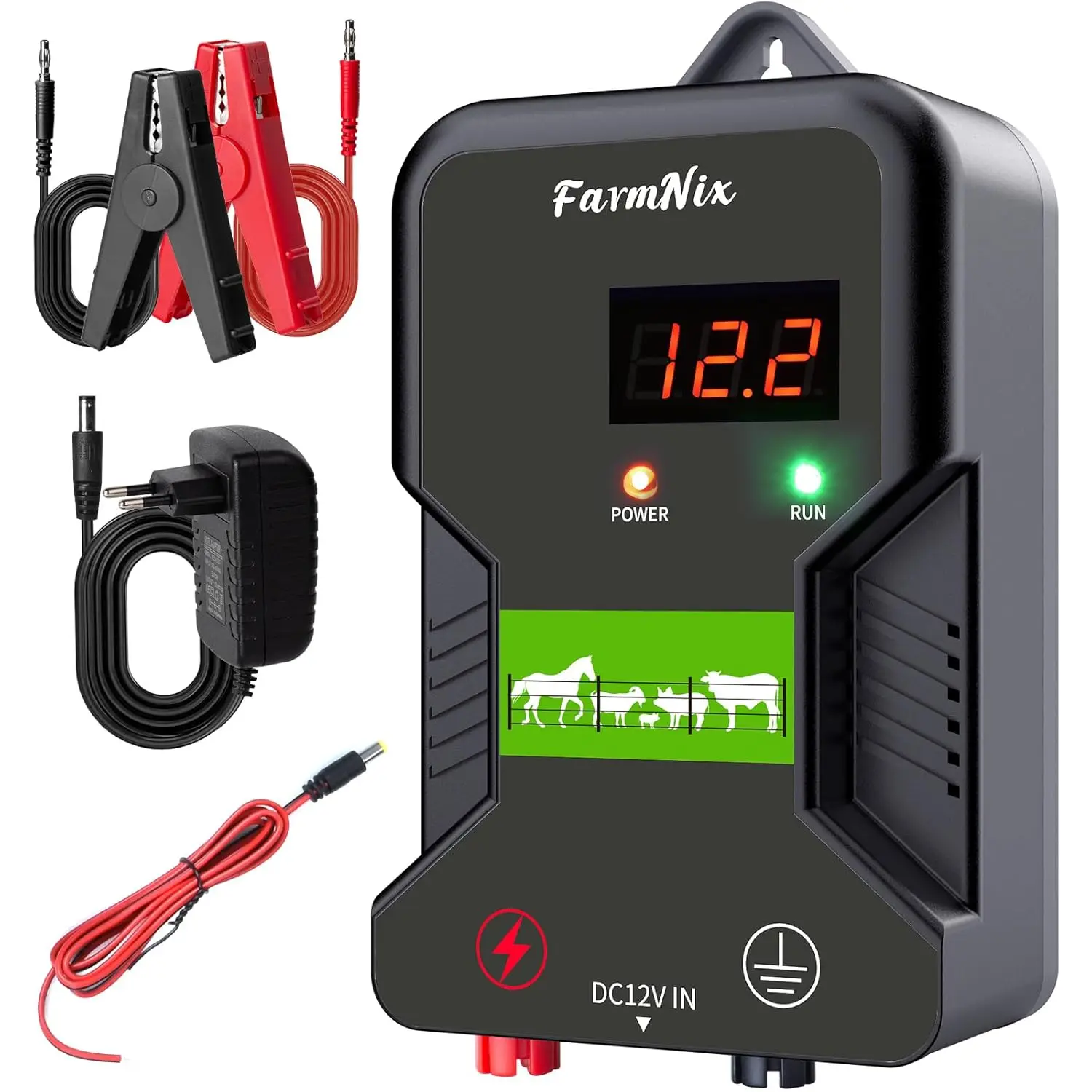 15KM Electric Fence Charger, 2J 12kV Plug-in Electric Fence Energizer for Livestock and Wildlife Prevention