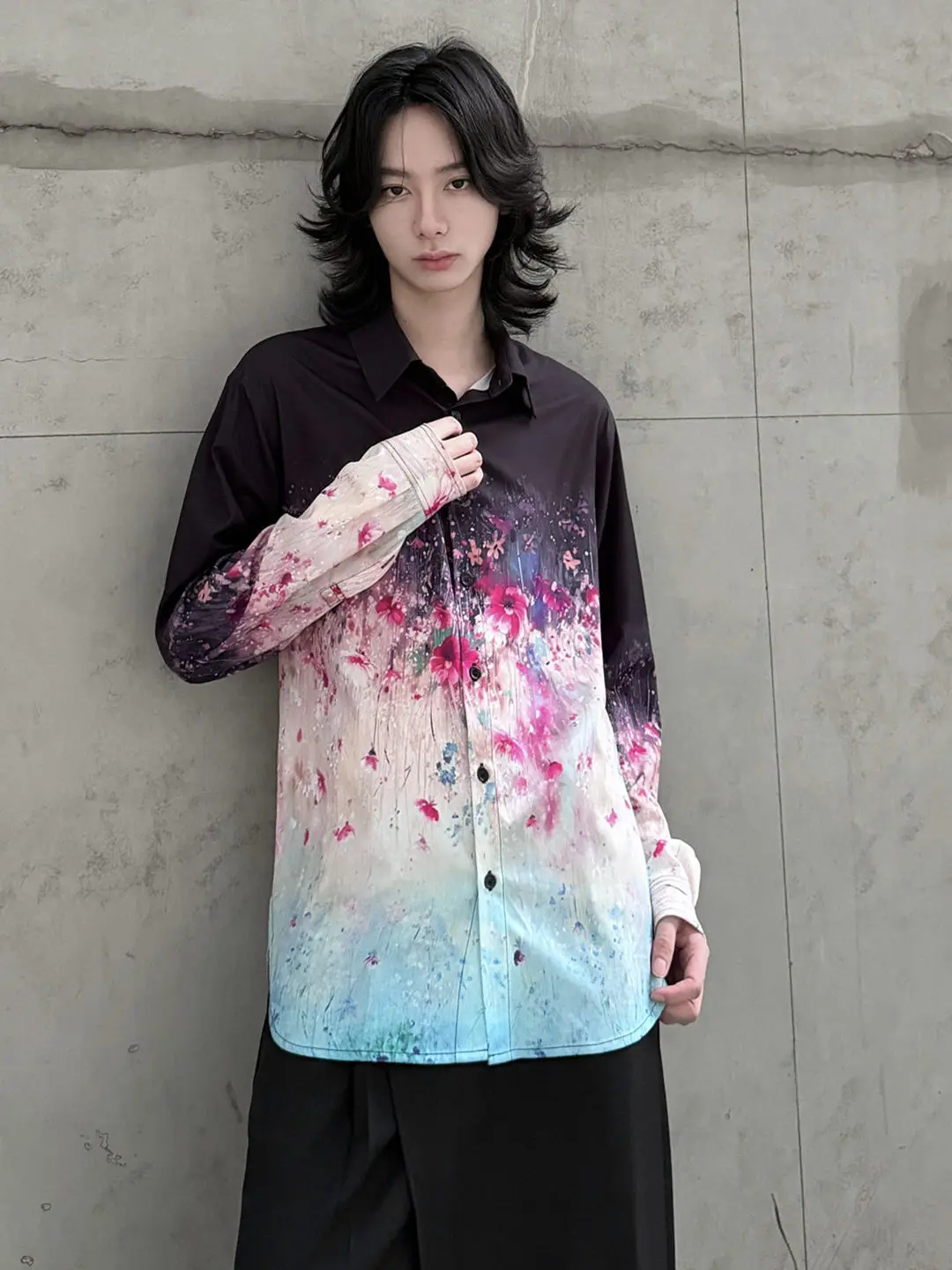 YAMAMOTO-Style Shirt,HighQuality Riginal Design,Gradient Tamp Floral Print Pattern Tops,Unisex Style