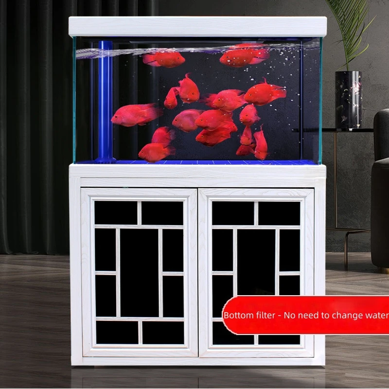 Luxury Rectangle Glass Aquarium Bottom Filter Durable Ultra Quiet Eco-friendly Transparent 100L Fish Tank Living Room/Office