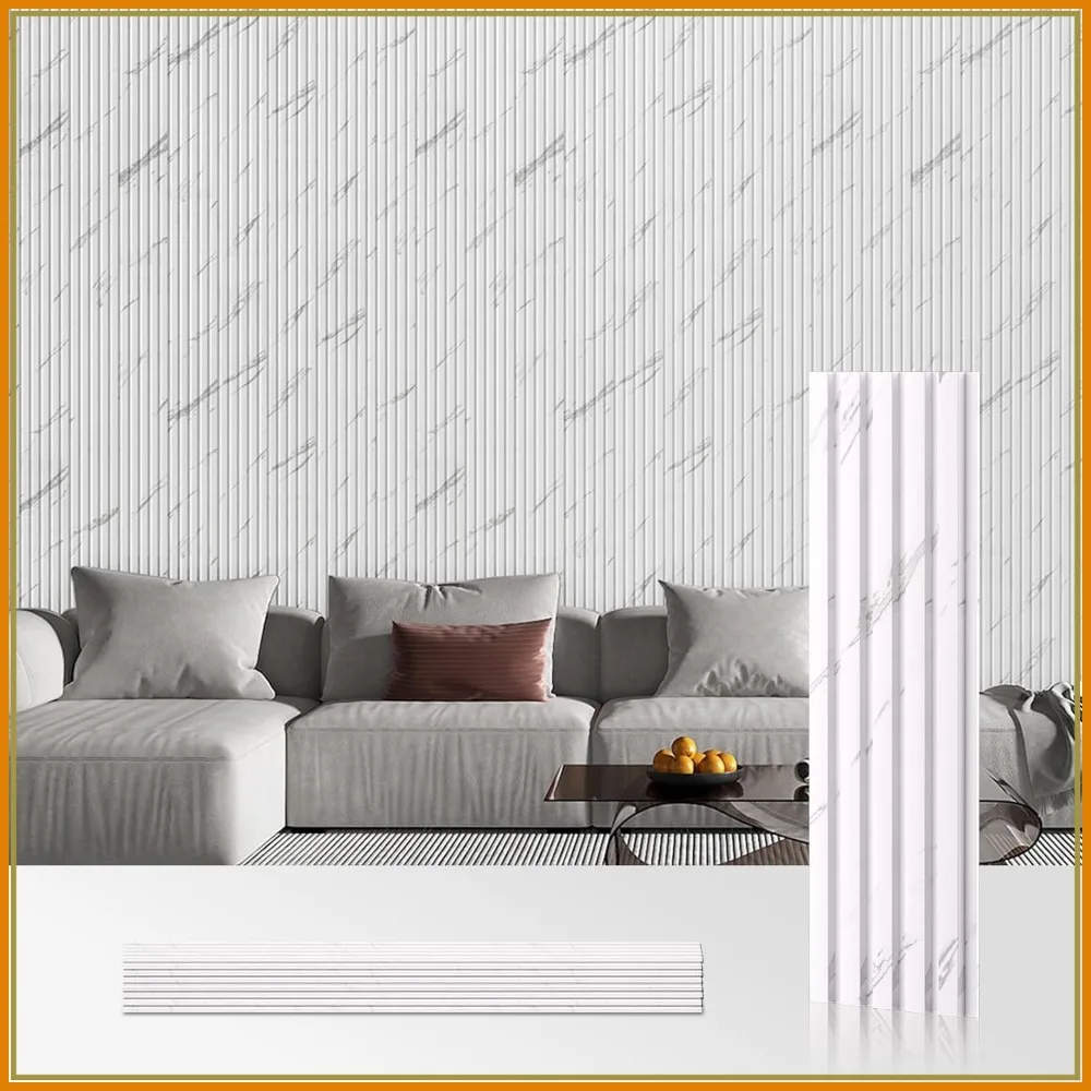 WPC Acoustic Slat Wall Paneling, 8-Pack 96 x 6 Inches 3D Wall Panels for Interior Decor, Living Room, TV Background, Office