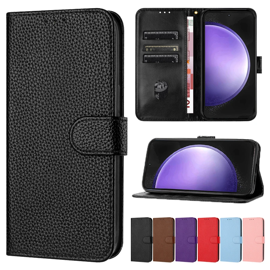 For Samsung Galaxy S24 Ultra S23 Plus S22 S21 S20 FE A71 A54 A51 A34 A33 A14 A13 Wallet Litchi Pattern Magnetic Leather Cover