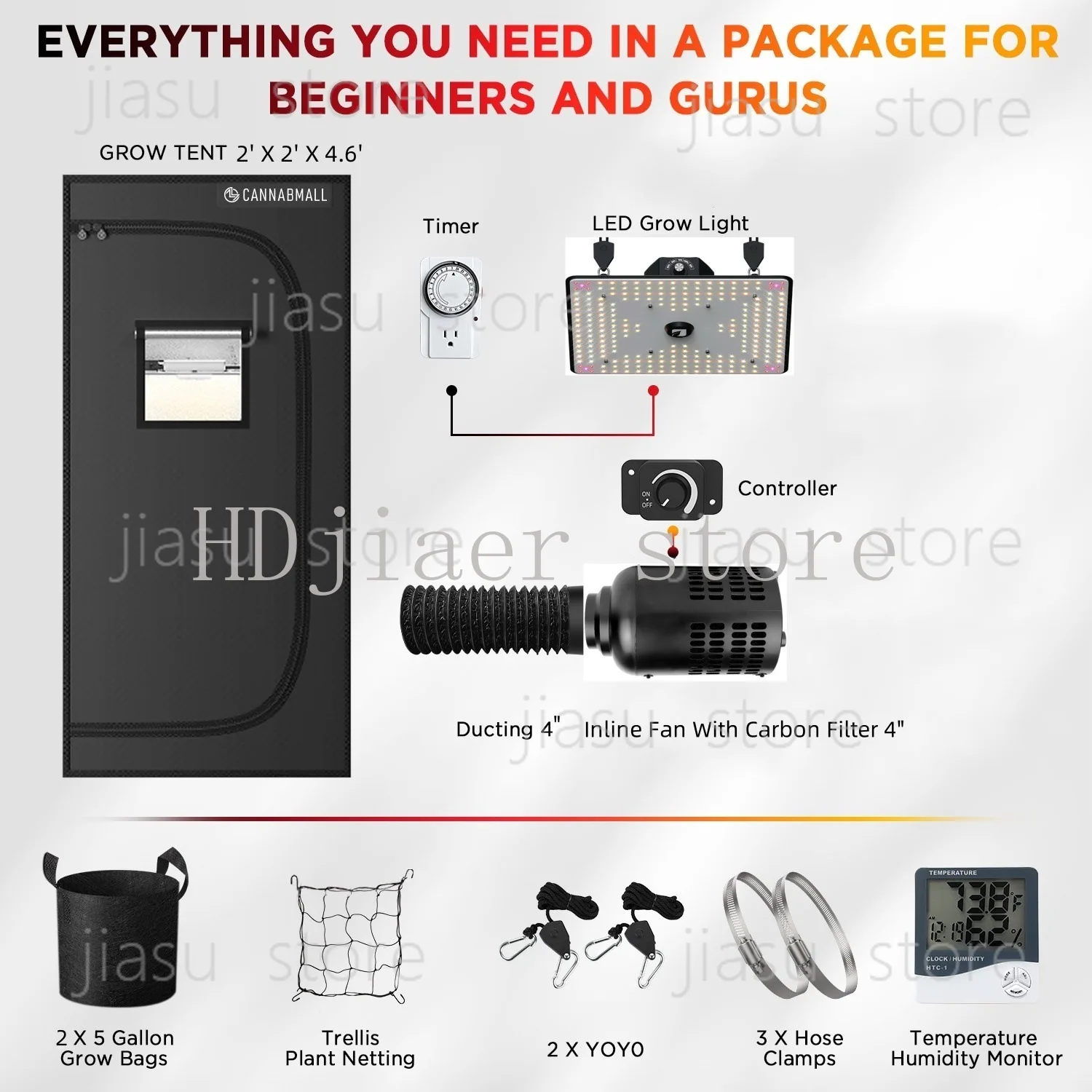 

Indoor Grow Tent Complete Kit with Grow Light, Filter and Vent Fan, Plant Growth Growing Tent Set