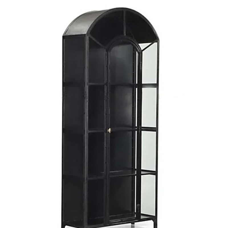 Solid Wood Glass Wine Cabinet Distressed Sideboard Cabinet Complete Storage Display Cabinet Light Luxury Wall Vertical Side