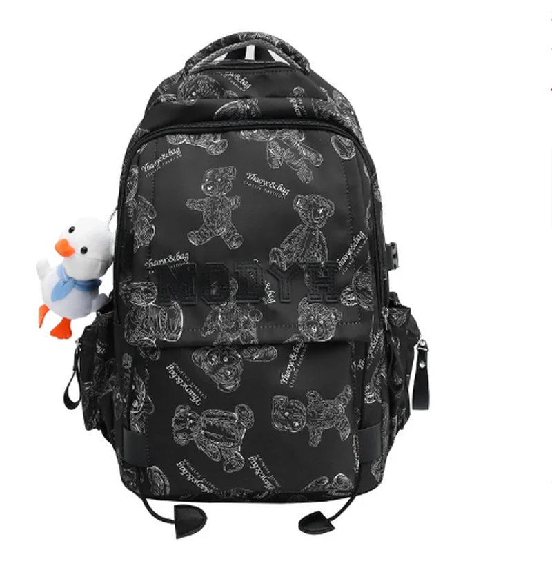 Mochila de hombro con estampado minimalista, mochila de gran capacidad para estudiantes, oso pequeño, nicho, novedad de 2024