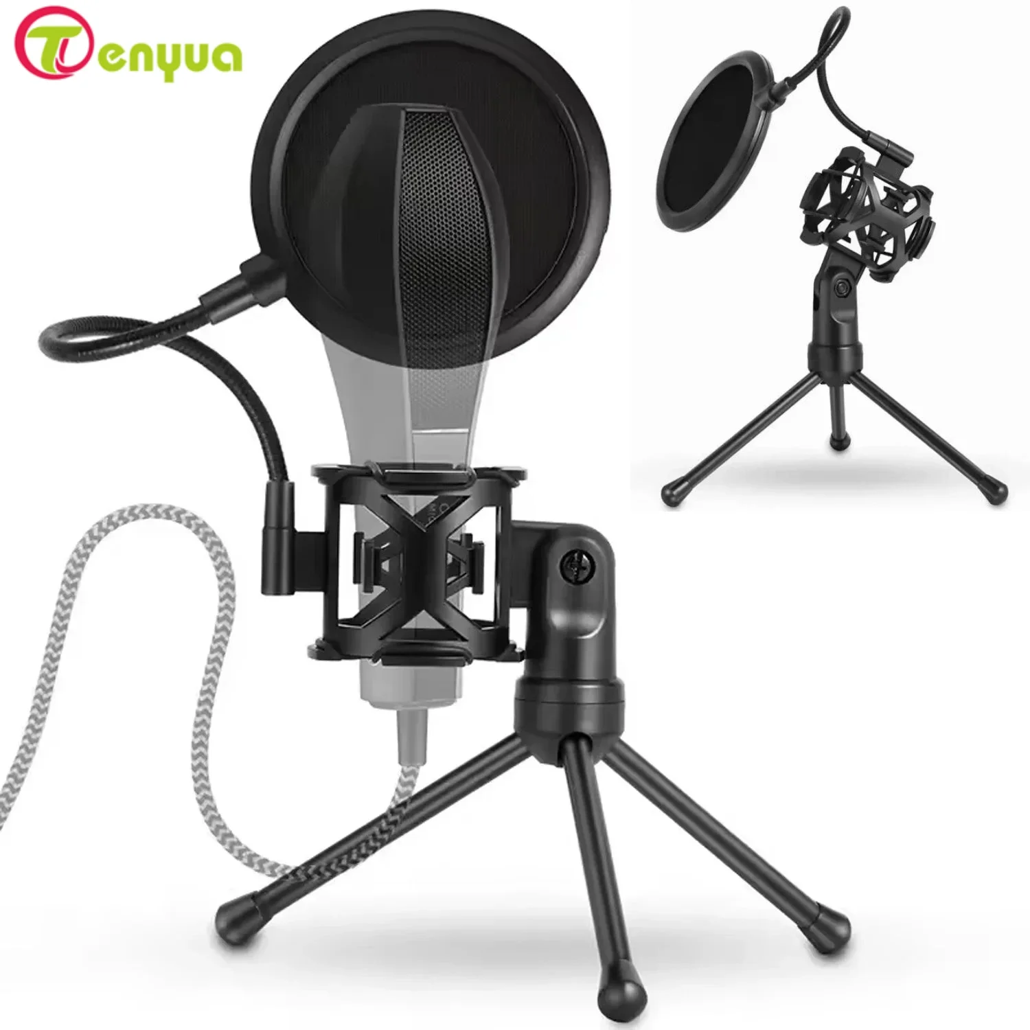 Universal Microphone Stand Foldable Desktop Tripod Mic Stand with Shock Mount Portable Gooseneck Microphone Holder Bracket New