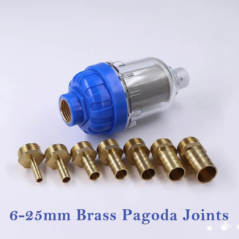 6-25mm 1/2 Inch 40 Micron Prefilter 316 Stainless Steel Screen with Pagoda Brass Barb Hose Adapter Coupler Filter Impurities