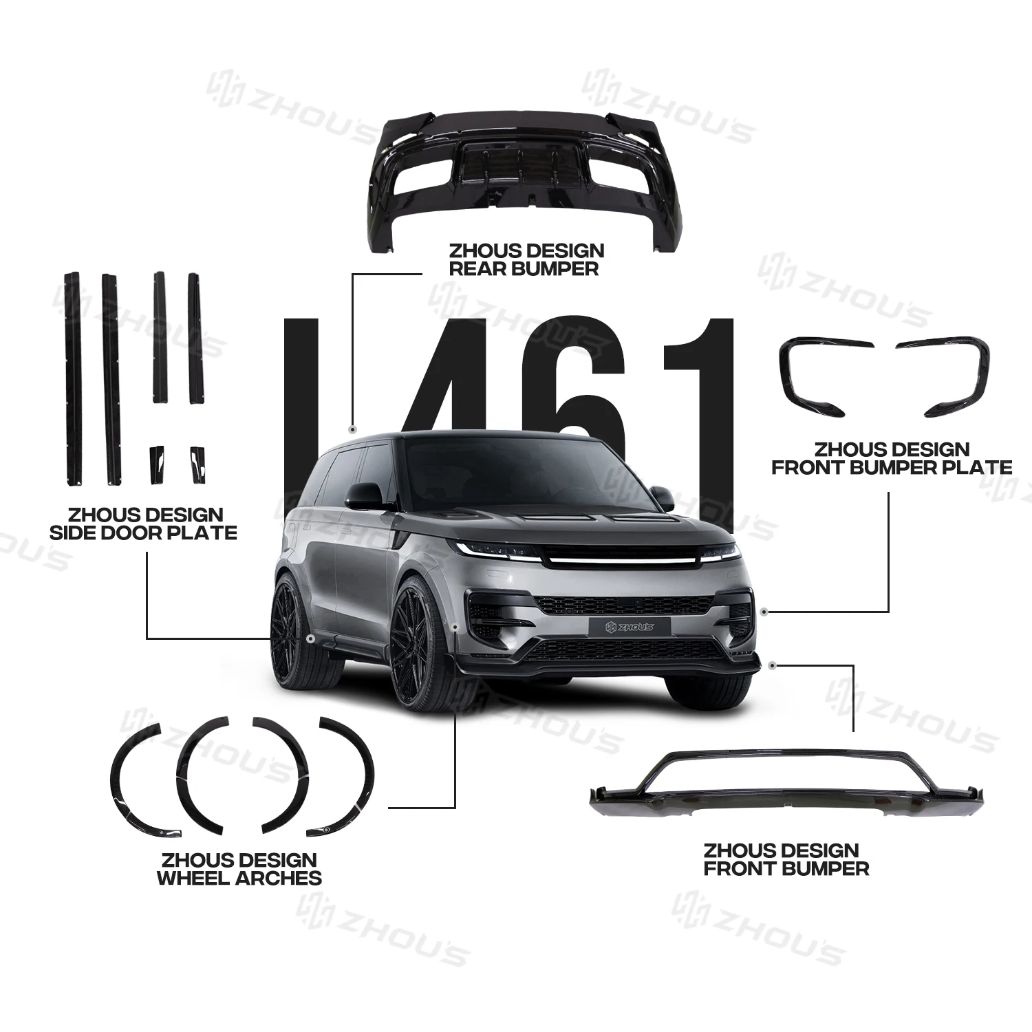 Zhous Design Car Modification Carbon Fiber Front Rear Bumper Body Kit For New L461 Range Rover Sport Accessories