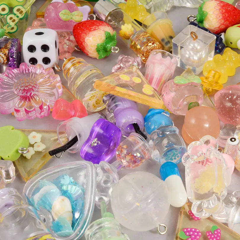 10/20/30pcs/lot Drinks Fruit Candy Flower Bottles Charms Random Mix Resin Pendants DIY Jewelry Making Findings Necklace Keychain