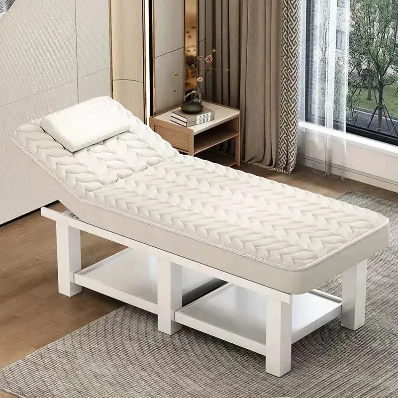 Wooden Foldable Bed White Comfort Pedicure Facial Massage Chairs Full Body Salon Camastro Plegable Salon Furniture MQ50MB