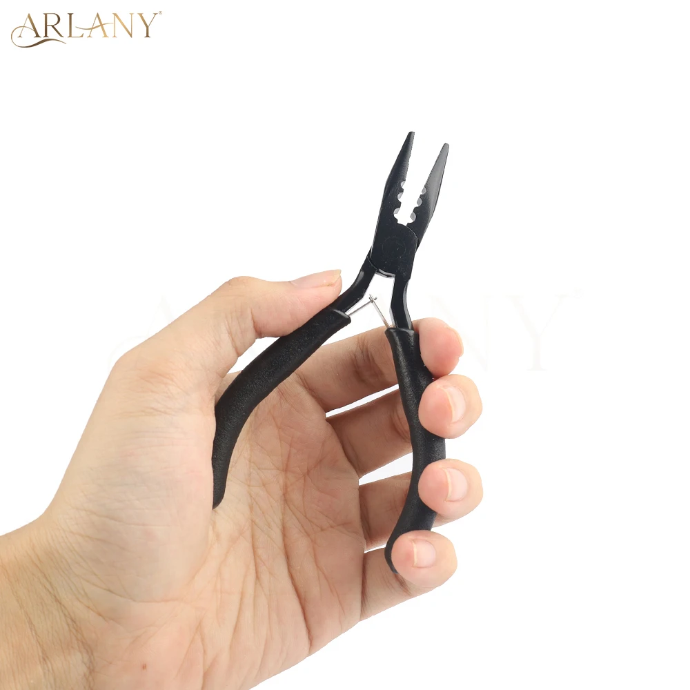 ARLANY-ferramenta de trama do aço inoxidável, grânulos mais perto, 3 furos Alicates para extensões do cabelo da pena, microlinks