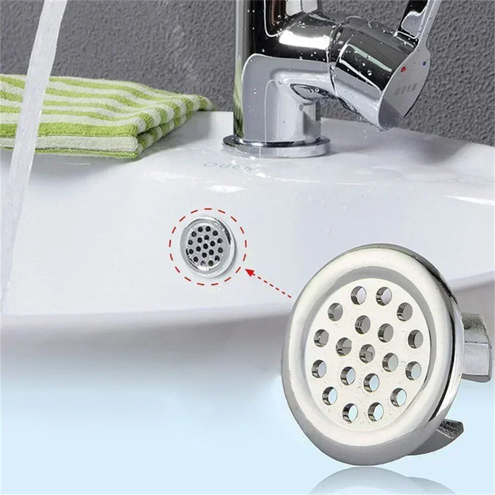 2PCs Bathroom Sink Hole Cover - 22-24mm Electroplated Overflow Ring Plastic Basin Trim Cap for Bathtub & Lavabo Drain Gang Cover